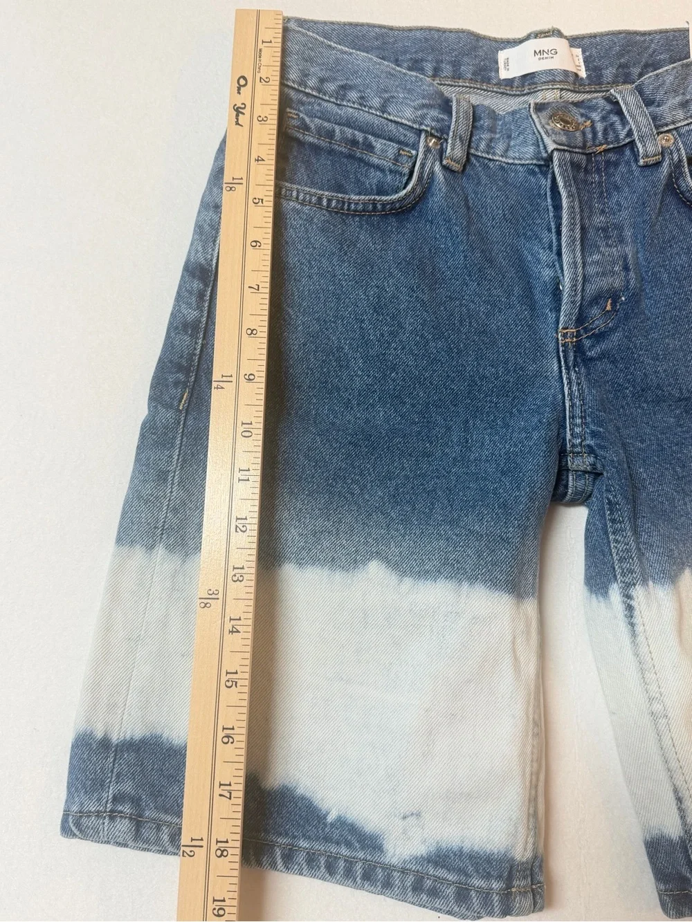 MNG Denim Bermuda Shorts Size 2 Blue White Bleached NWT